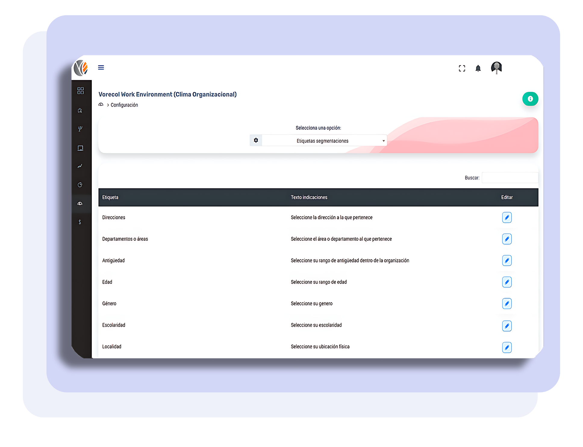 Herramientas configurables del software de clima laboral en la nube