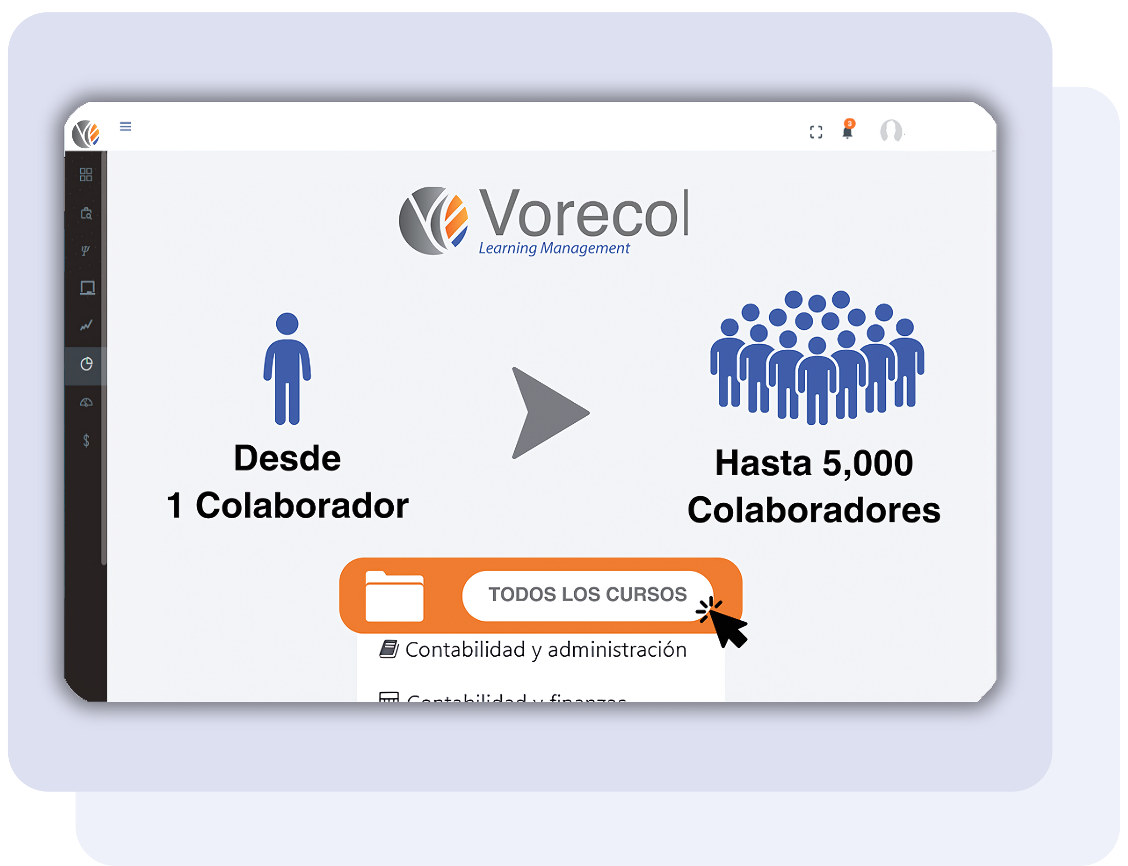 Dashboard de plataforma LMS con cursos de capacitación